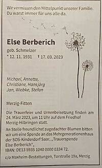 2023.03.22 – Ehrenmitglied Else Berberich verstorben